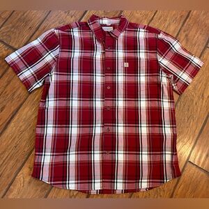 Carhartt relaxed fit men’s plaid button down up shirt pocket red cotton XL